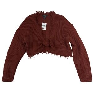 Forever 21 Cropped Twist Front Sweater Womens M Rust Cotton Boho Cute Fringe NWT